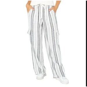 Roxy Women's Linen Blend Cargo Pant 30 Inch Inseam Black and White Size Small